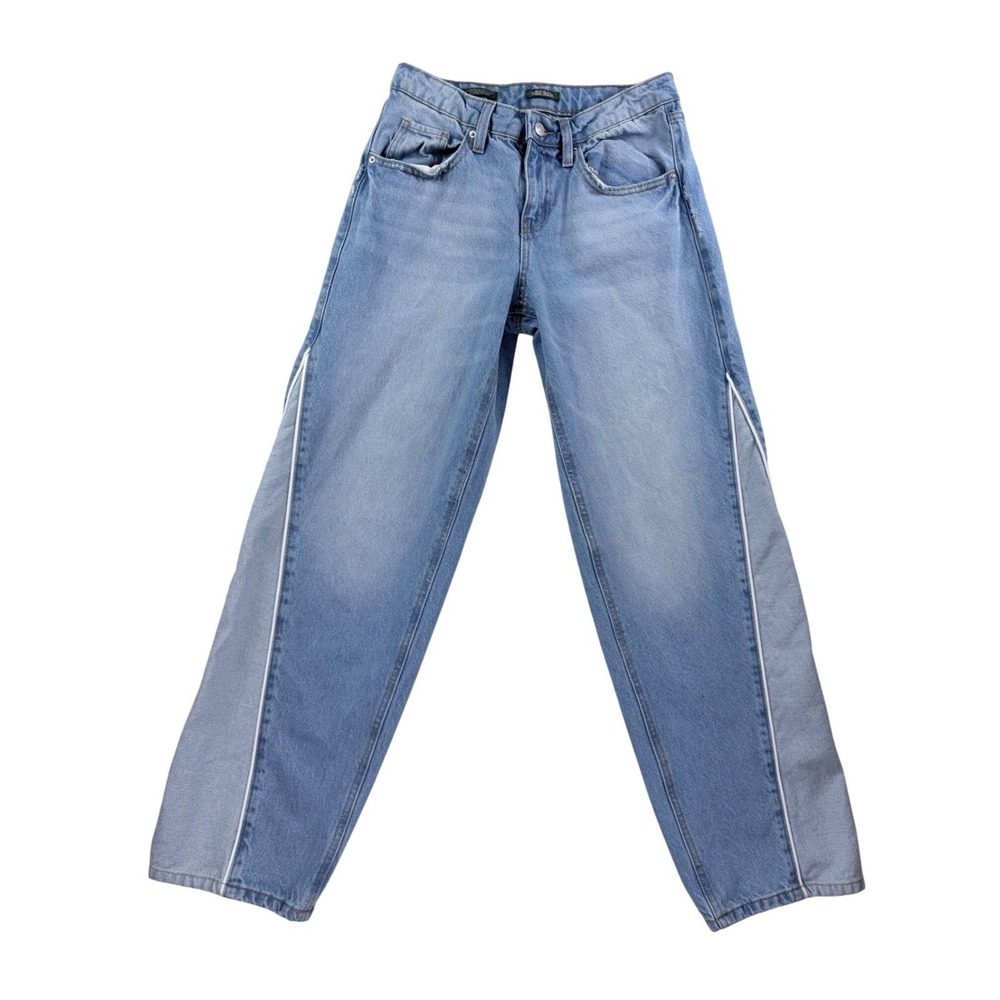 Wild Fable Relaxed Straight Jeans Women 0 Blue Two Tone 90s Mid Rise Side Stripe
